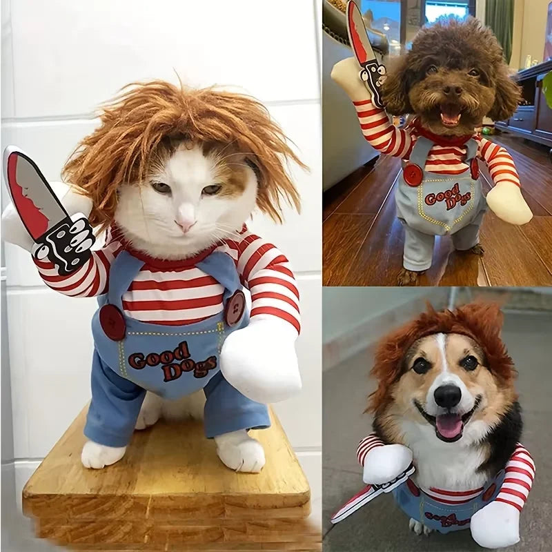 Costume d'Halloween pour chien poupée diabolique, vue détail