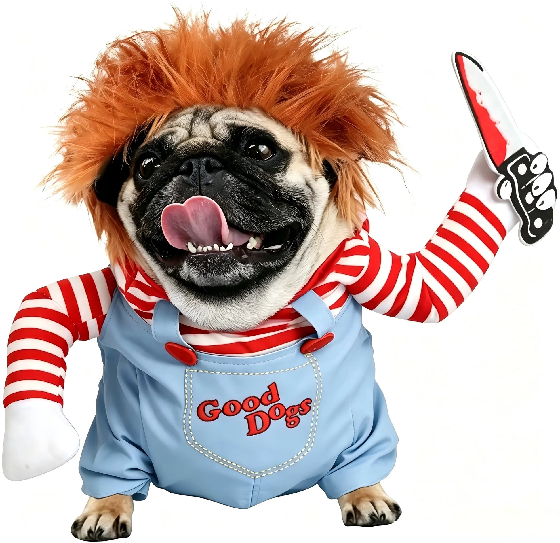 Déguisement Halloween chien poupée diabolique avec perruque
