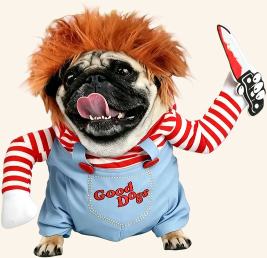 Déguisement Halloween chien poupée diabolique avec perruque